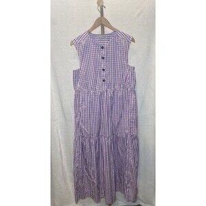 Everlane Tiered 100% Cotton Midi Dress Womens Size M Minimalist Gingham Pockets